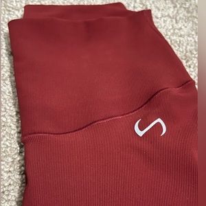 TLF Deep Ruby high waisted ribbed leggings.